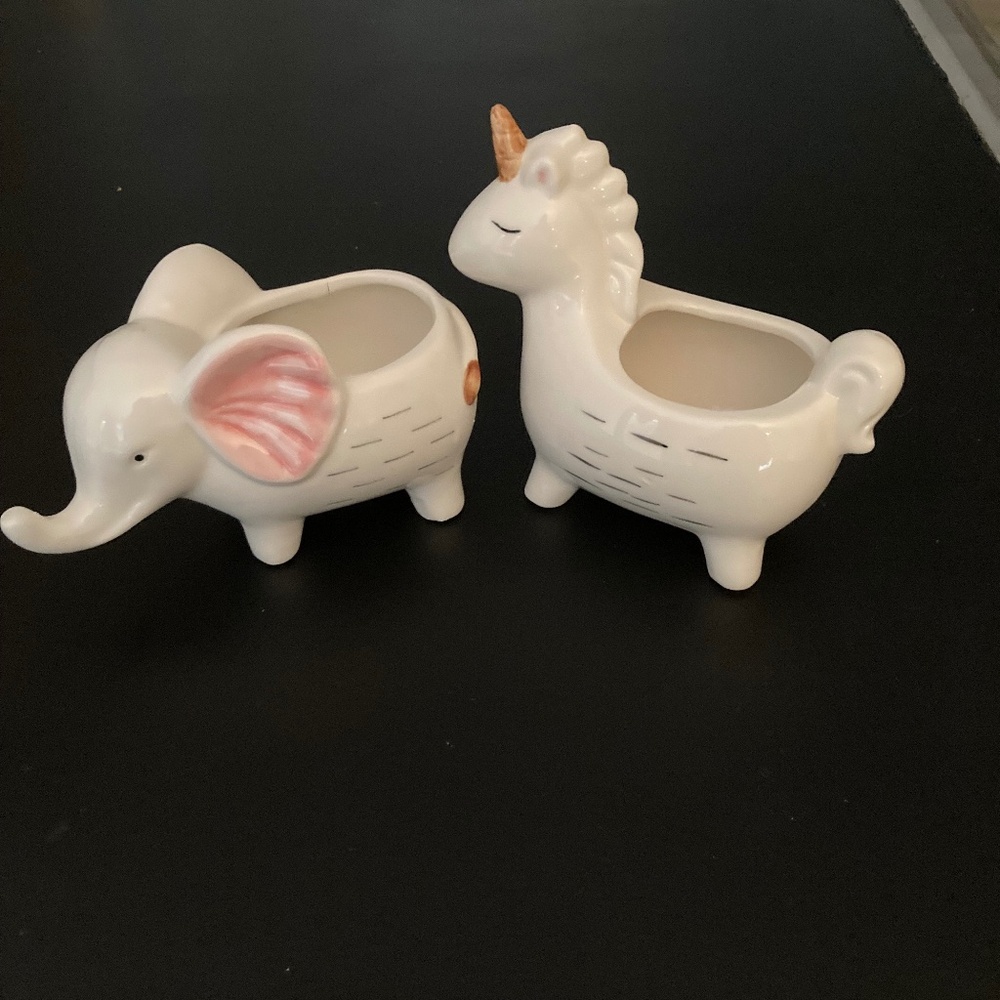 Cute White and Pink Ceramic Animal Planters